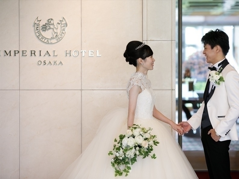 帝国ホテル大阪前撮り 婚礼衣装 洋装撮影、ウェディングドレス撮影